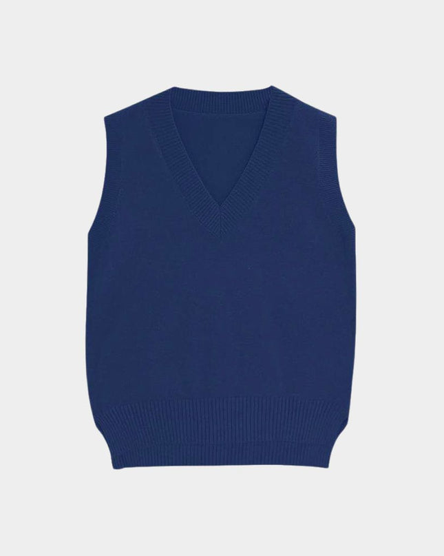 V-Neck Knit Sweater Vest – Loose Fit Sleeveless Pullover
