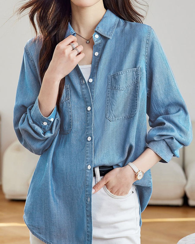 Vintage Washed Denim Long Sleeve Shirt