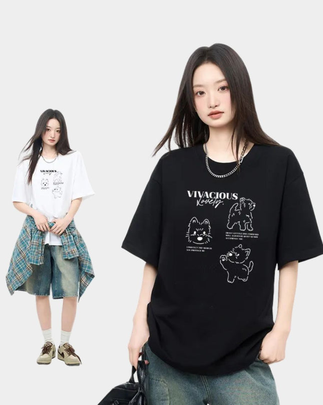 Cute Puppy Sketch Print Design Tee