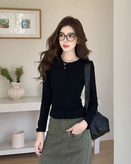 Casual Slim Fit Round Neck Long Sleeve Top