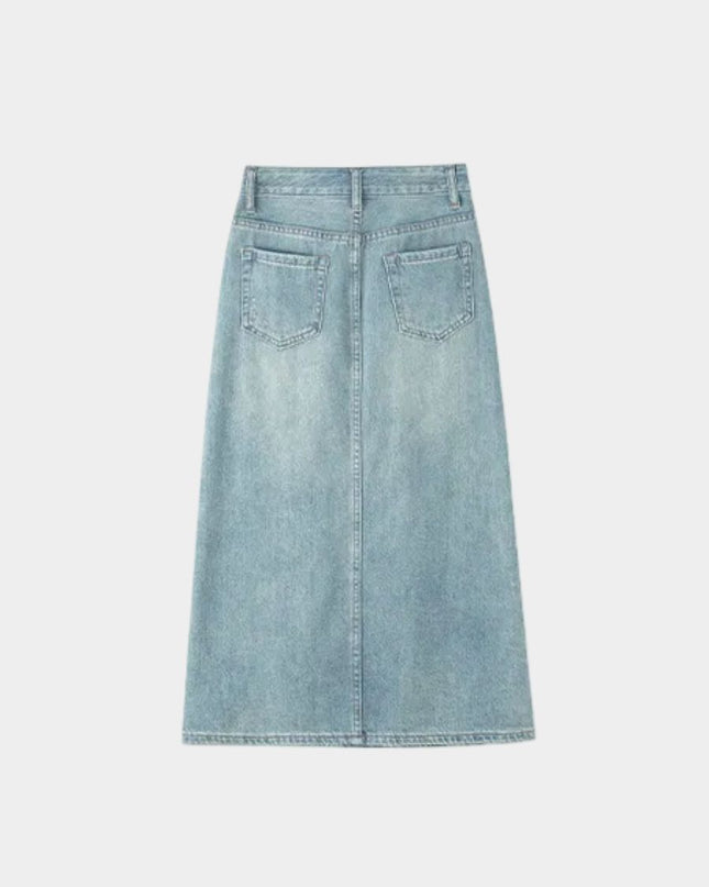High-Waist Denim Midi Skirt