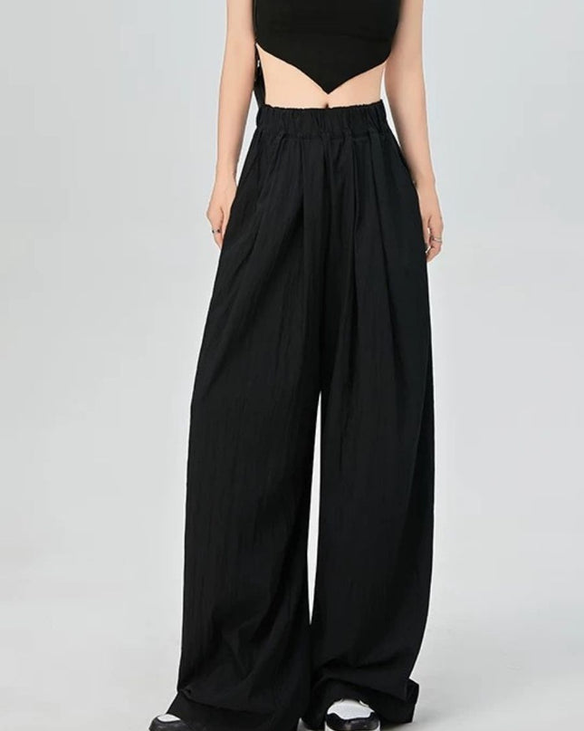 High Waist Wide Leg Ice Silk Linen Blend Pants