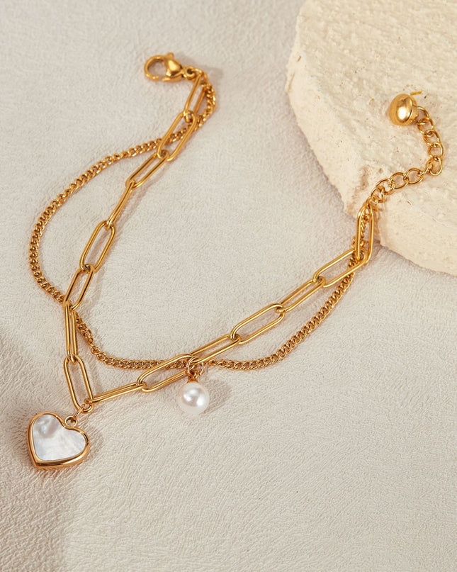 Elegant Heart Pendant Bracelet with Pearl Charm