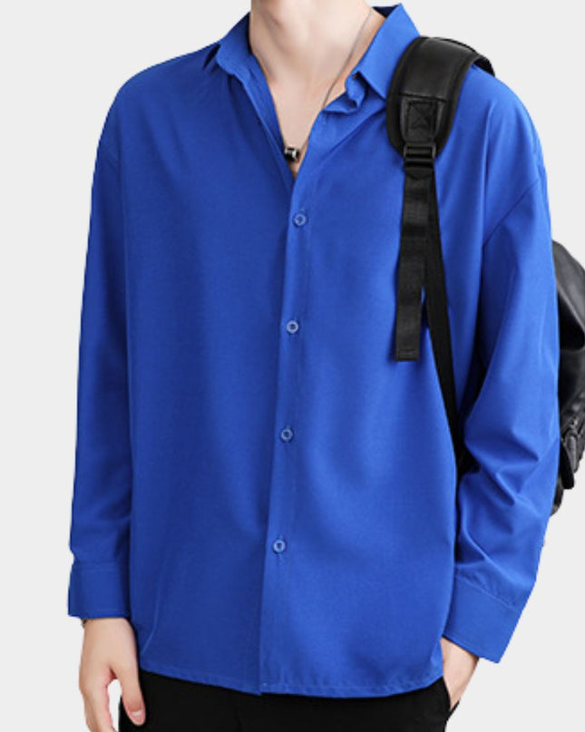 INS-Style Ice Silk Loose-Fit Long-Sleeve Shirt
