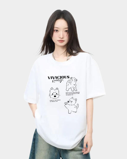 Cute Puppy Sketch Print Design Tee