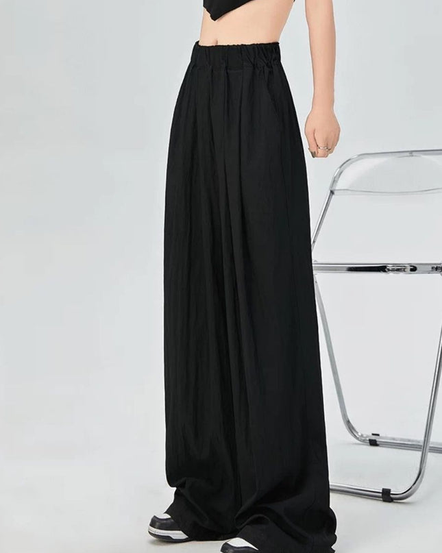 High Waist Wide Leg Ice Silk Linen Blend Pants