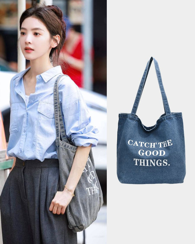 Large-Capacity Casual Denim Tote