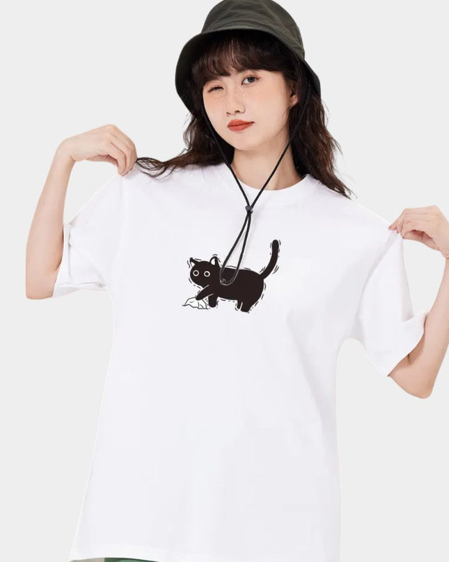 Minimalist Cat Sketch Printed Tee