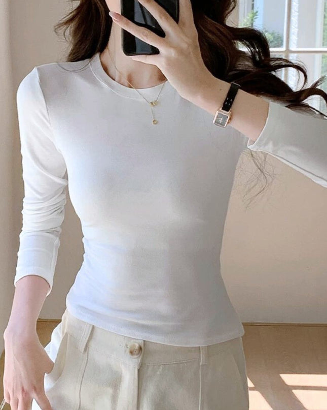 Casual Slim Fit Round Neck Long Sleeve Top