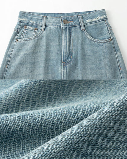 High-Waist Denim Midi Skirt