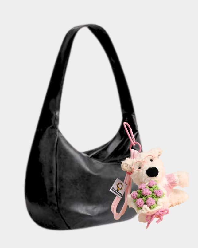 Cute Westie Dog with Flower Bouquet Bag Charm Keychain