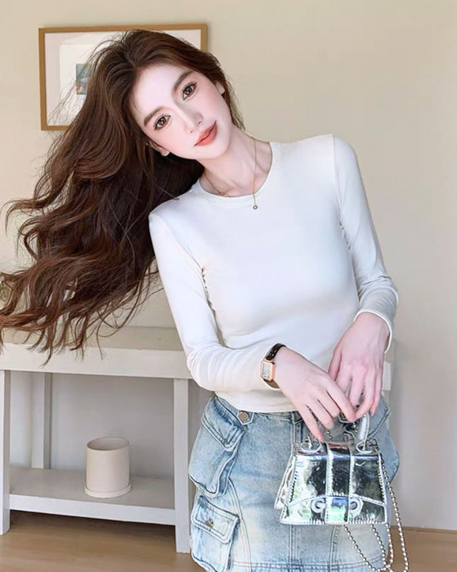 Casual Slim Fit Round Neck Long Sleeve Top