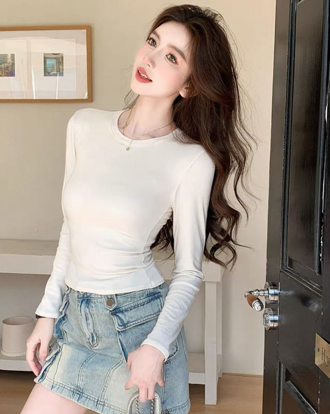 Casual Slim Fit Round Neck Long Sleeve Top