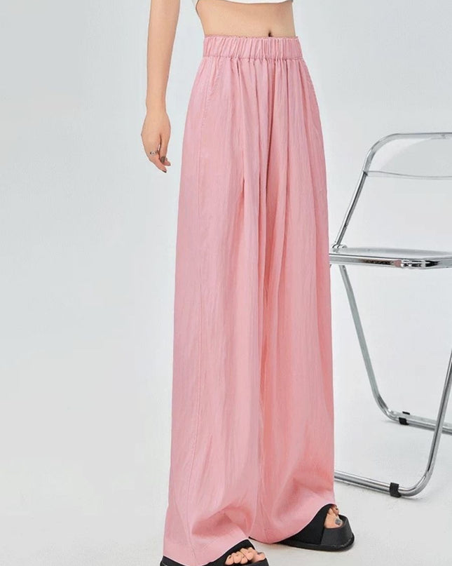 High Waist Wide Leg Ice Silk Linen Blend Pants