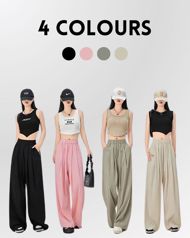High Waist Wide Leg Ice Silk Linen Blend Pants