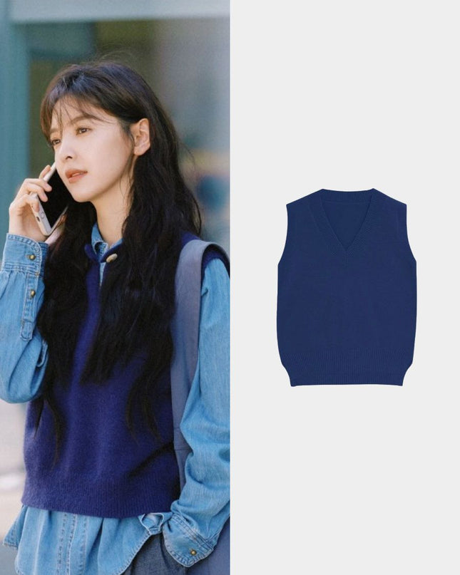 V-Neck Knit Sweater Vest – Loose Fit Sleeveless Pullover