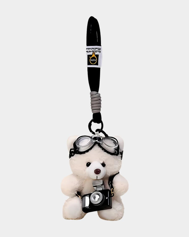 Pilot Bear with Flashing Camera Plush Keychain