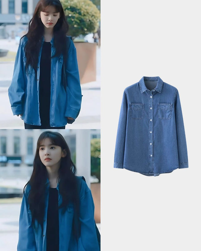 Vintage Washed Denim Long Sleeve Shirt