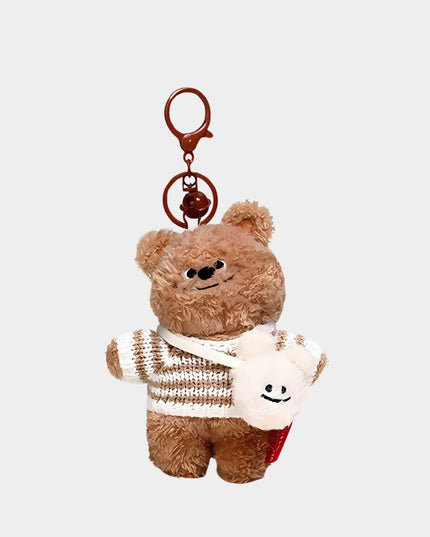 Charming Tilted-Head Teddy with Bear Bag Keychain