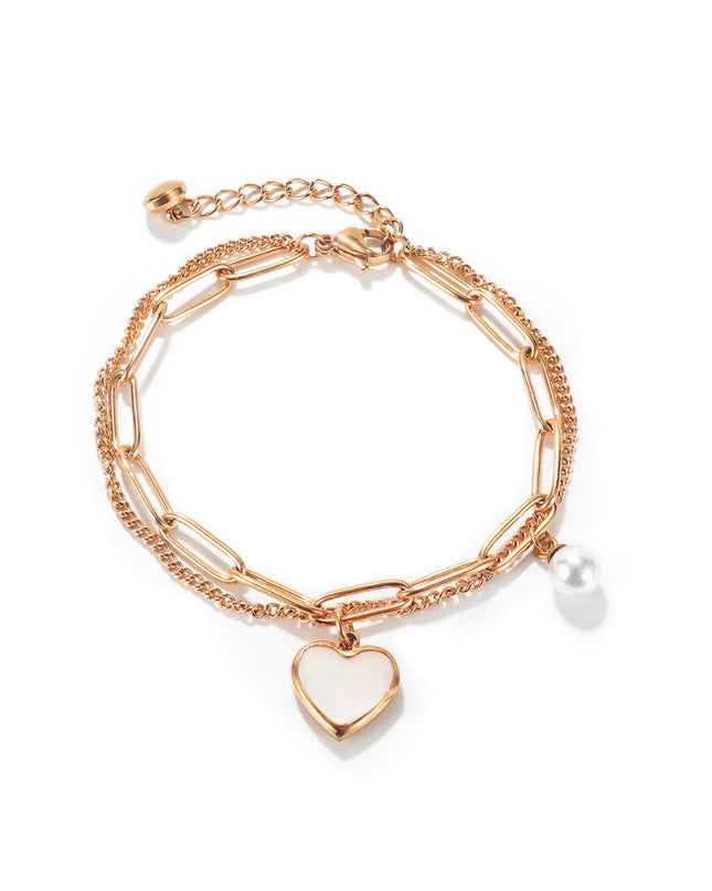 Elegant Heart Pendant Bracelet with Pearl Charm