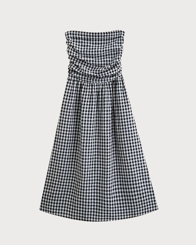 Black & White Strapless Gingham Dress Set