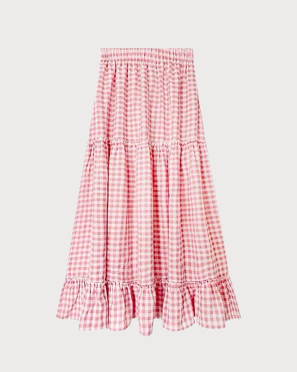 Korean Style Gingham Layered High-Waist A-Line Skirt