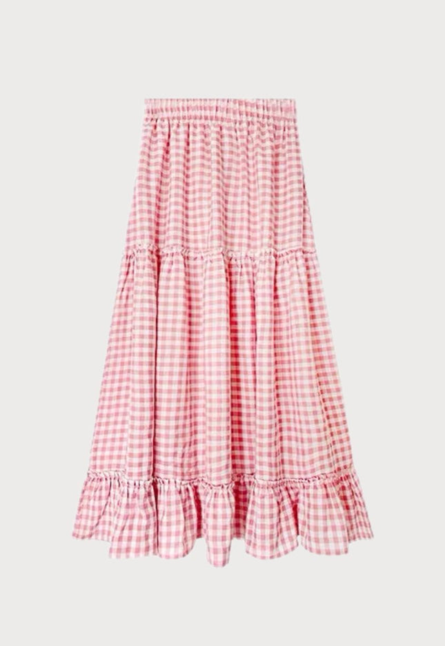 Skirt A-Line Pinggang Tinggi Berlapis Gaya Korea