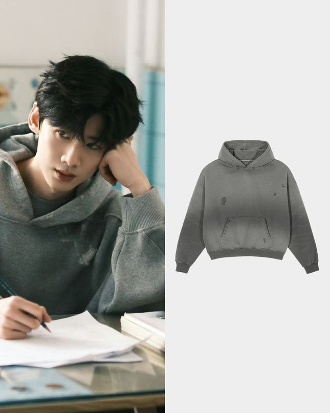 Washed Vintage Streetwear Cropped Hoodie