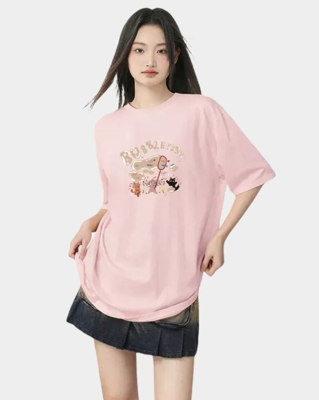 Chic Girl Cartoon Design Printed Tee