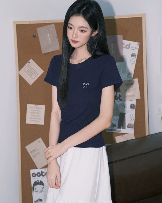 Embroidered Slim-Fit Korean Tee