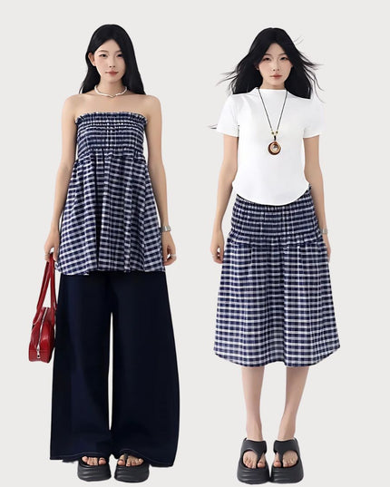 2-in-1 Multi-Way Styling Plaid Gingham A-Line Skirt