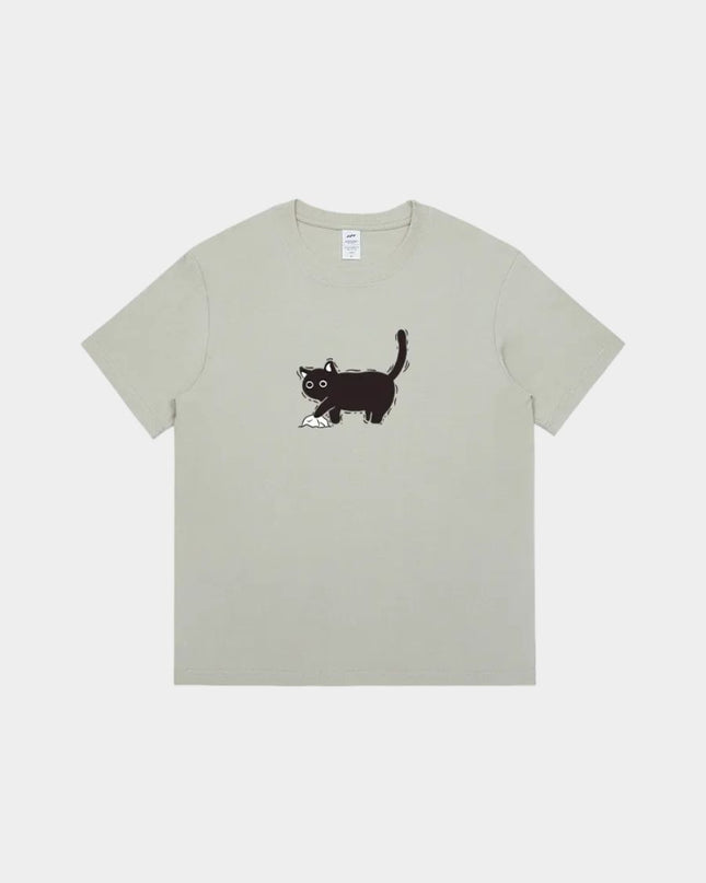 Minimalist Cat Sketch Printed Tee