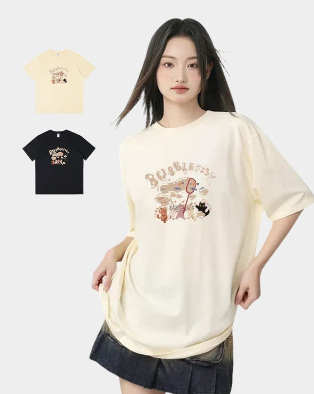 Chic Girl Cartoon Design Printed Tee