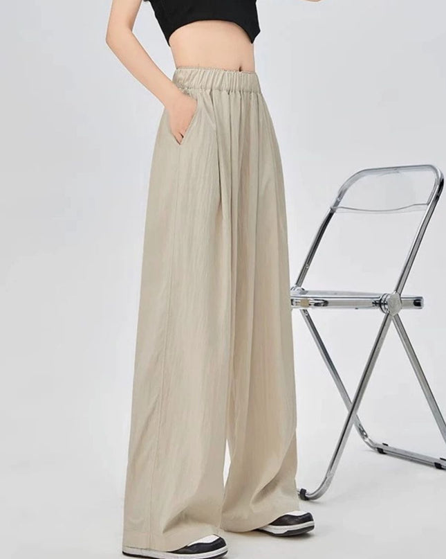 High Waist Wide Leg Ice Silk Linen Blend Pants