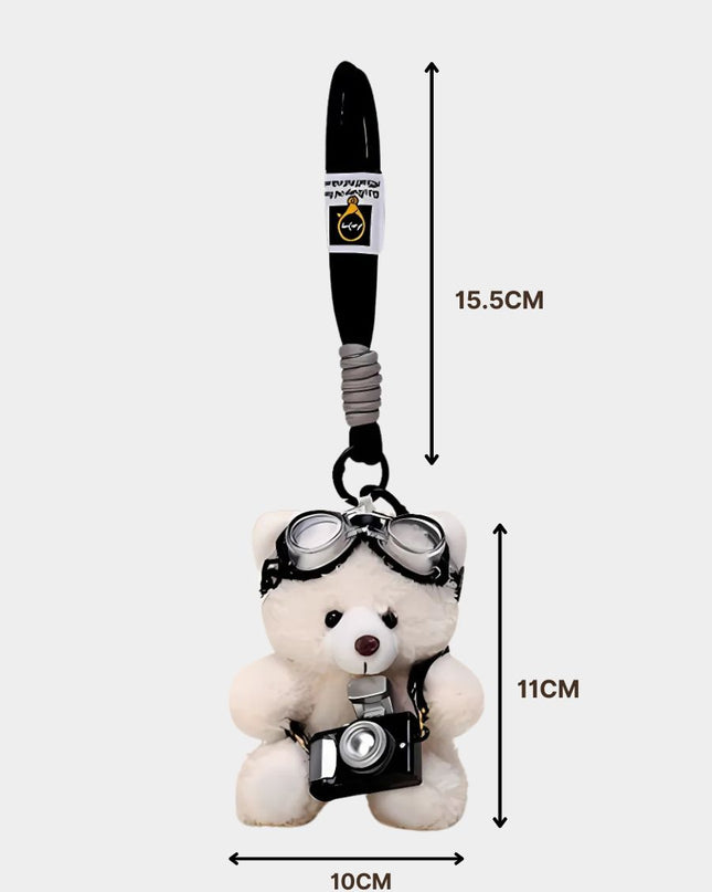 Pilot Bear with Flashing Camera Plush Keychain