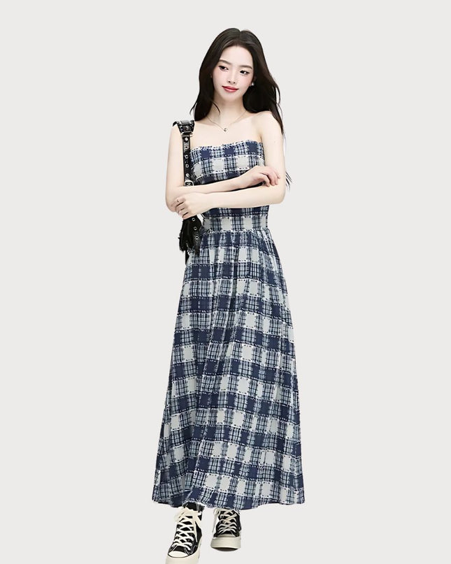 Chic Off-Shoulder Gingham A-Line Dress