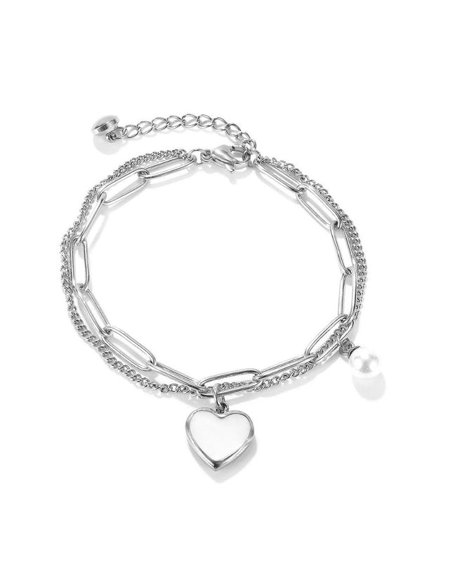 Elegant Heart Pendant Bracelet with Pearl Charm