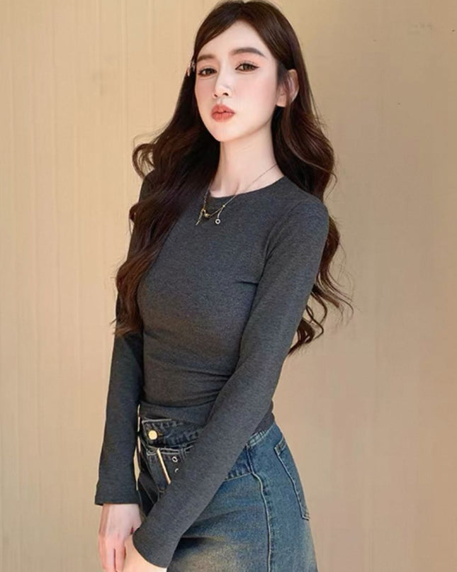 Casual Slim Fit Round Neck Long Sleeve Top