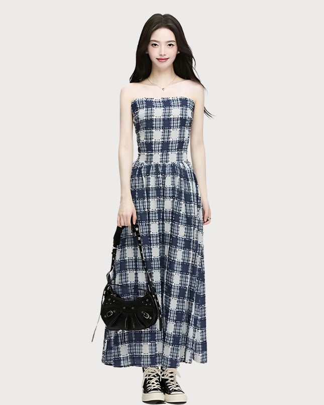 Chic Off-Shoulder Gingham A-Line Dress