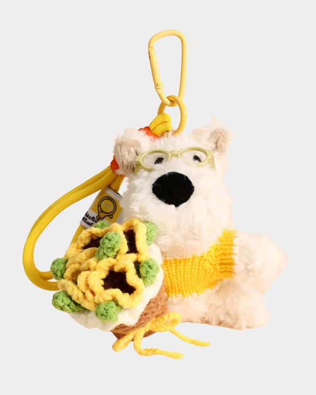 Cute Westie Dog with Flower Bouquet Bag Charm Keychain