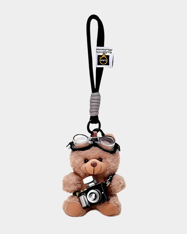 Pilot Bear with Flashing Camera Plush Keychain