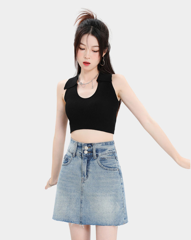 High-Waist Slim Denim Mini Skirt