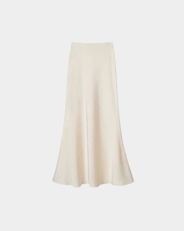 High Waist Satin Fishtail A-Line Maxi Skirt