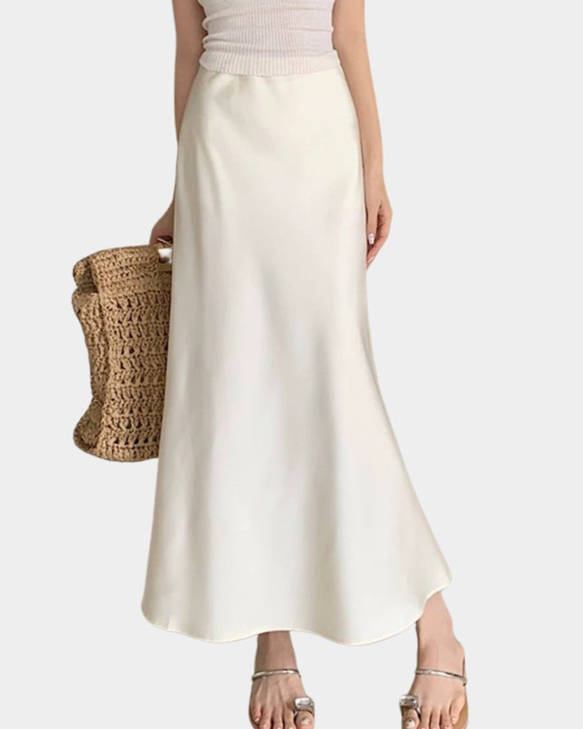 High Waist Satin Fishtail A-Line Maxi Skirt