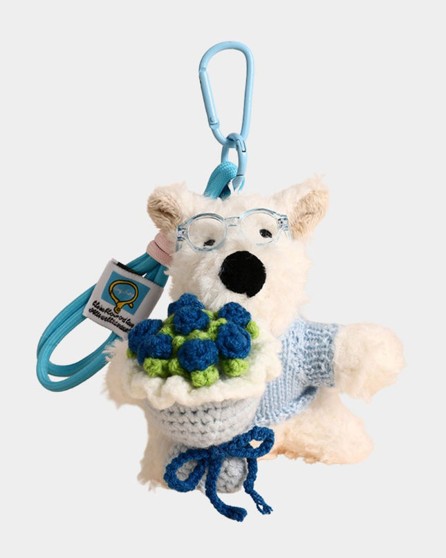 Cute Westie Dog with Flower Bouquet Bag Charm Keychain