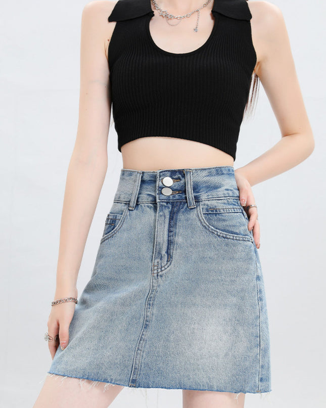 High-Waist Slim Denim Mini Skirt