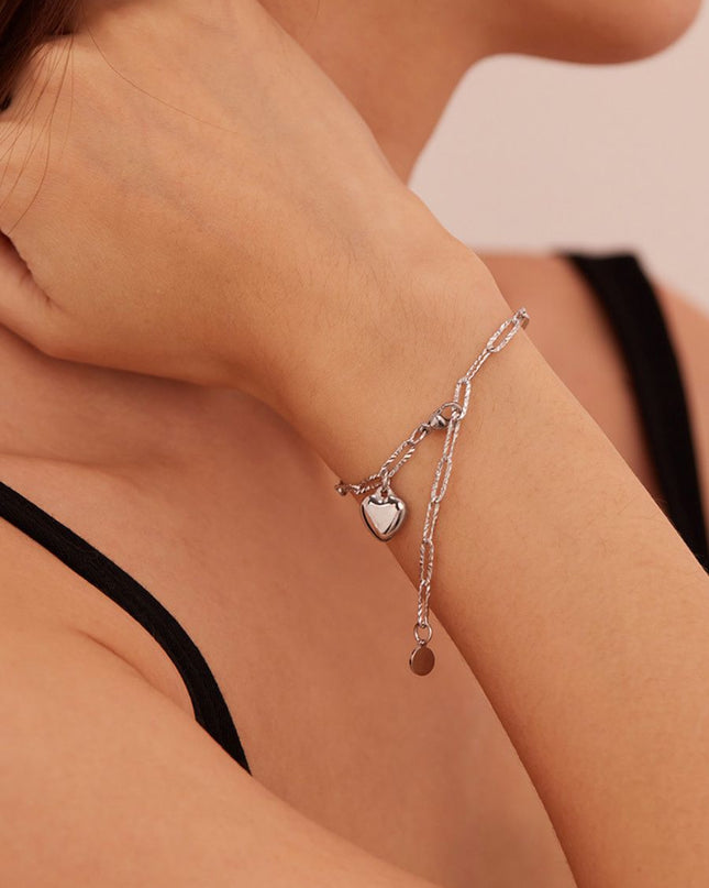 Heart & Circle Pendant Charm Bracelet