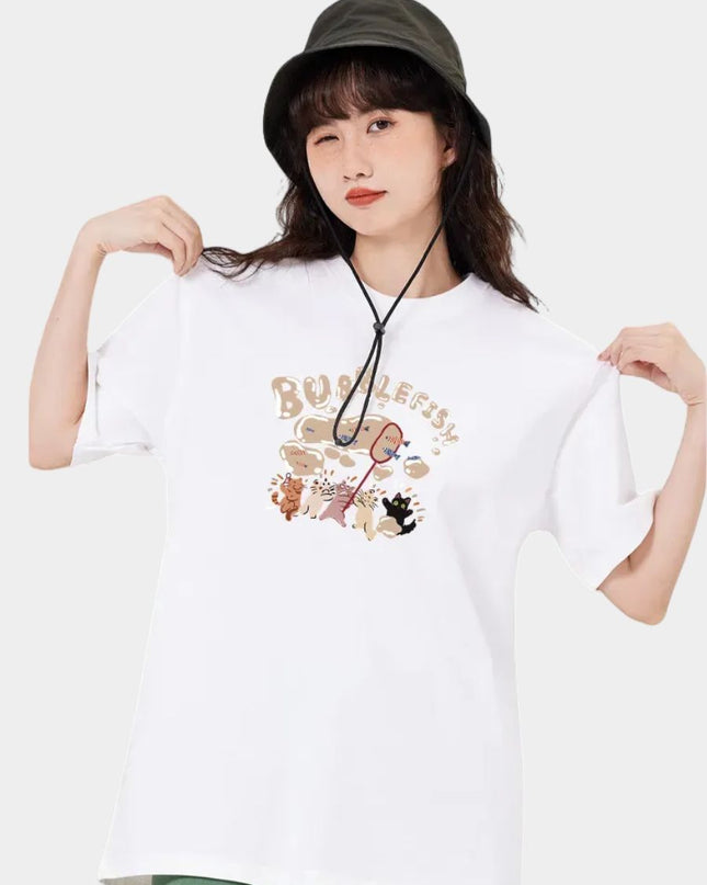 Chic Girl Cartoon Design Printed Tee