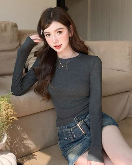 Casual Slim Fit Round Neck Long Sleeve Top