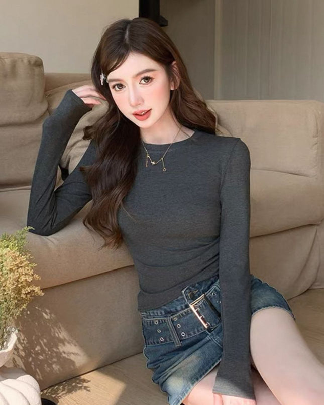 Casual Slim Fit Round Neck Long Sleeve Top